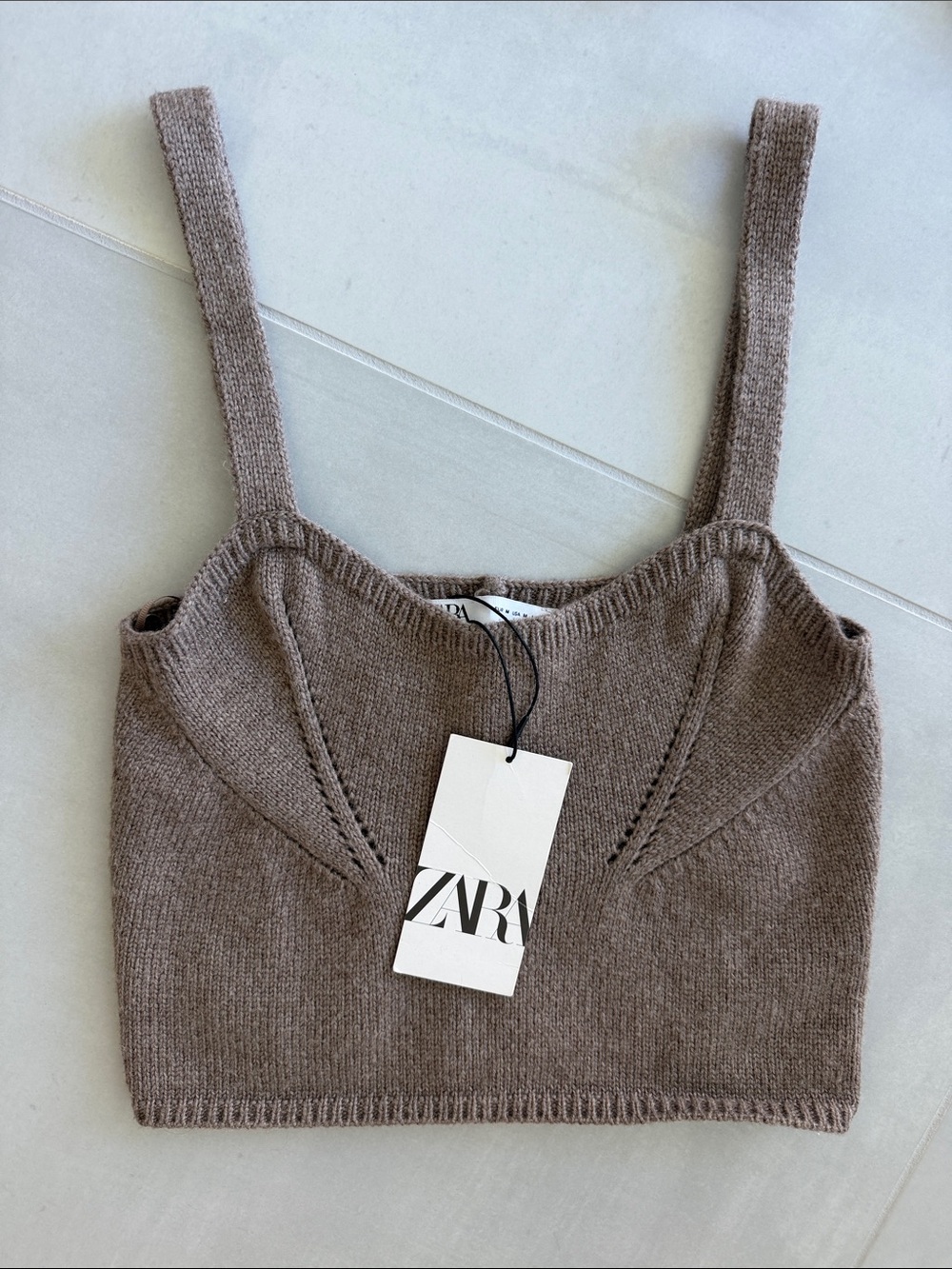 ZARA Taupe Brown Knit Cropped Tank
